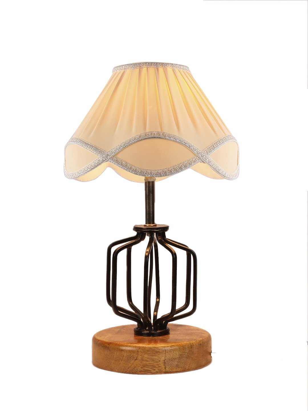 Off-White Vintage Cotton Table lamp with Iron & Wood Natural Base (12x17 inches)-54
