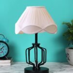 Off-White Vintage Cotton Table lamp with Iron & Wood Black Base (12×17 inches)-56