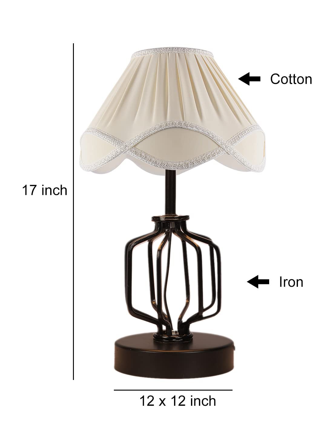 Off-White Vintage Cotton Table lamp with Iron & Wood Black Base (12x17 inches)-56