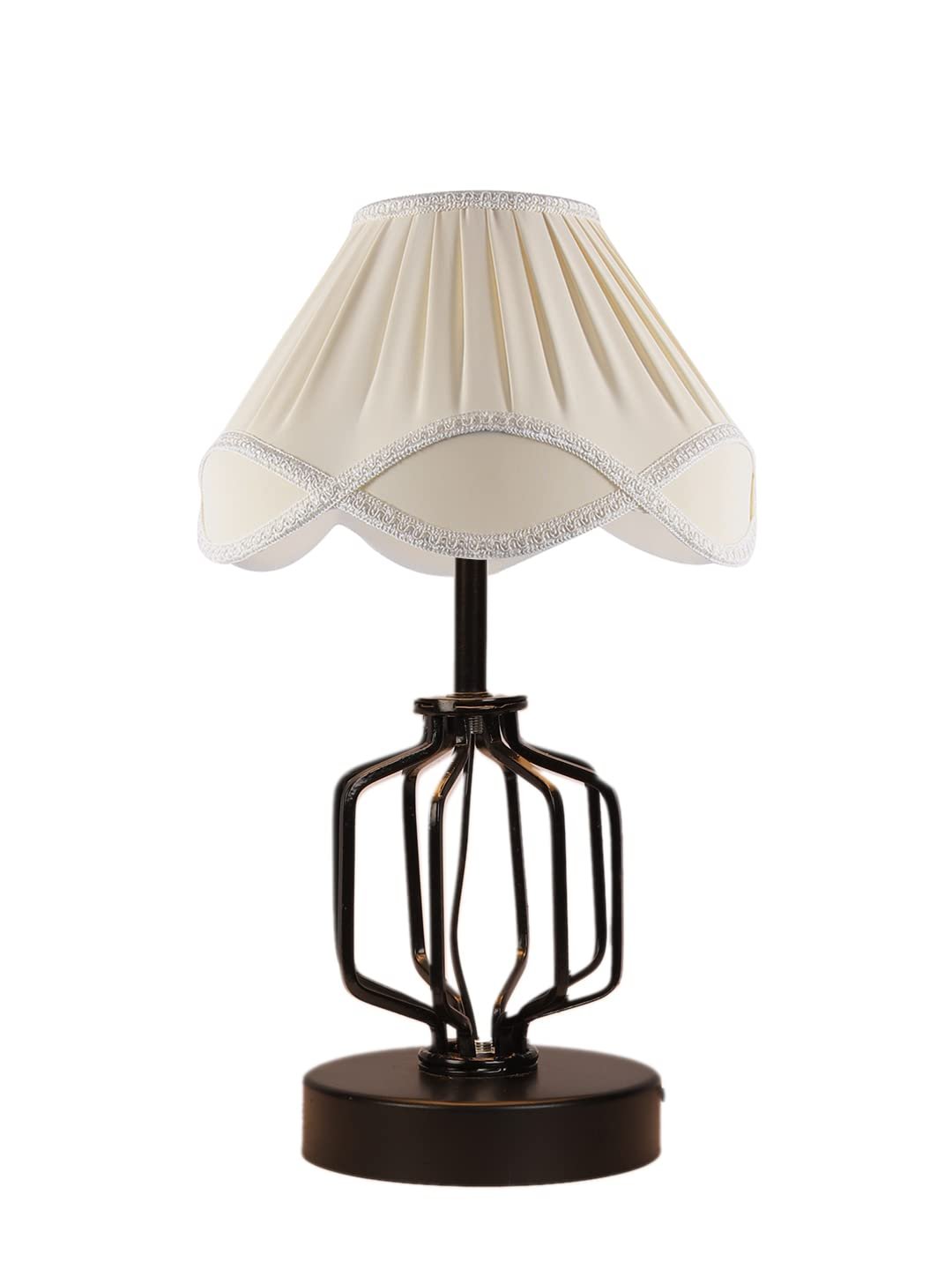 Off-White Vintage Cotton Table lamp with Iron & Wood Black Base (12x17 inches)-56