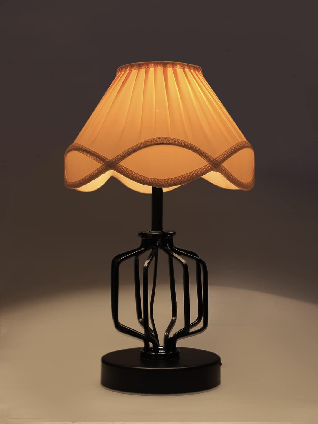 Off-White Vintage Cotton Table lamp with Iron & Wood Black Base (12x17 inches)-56