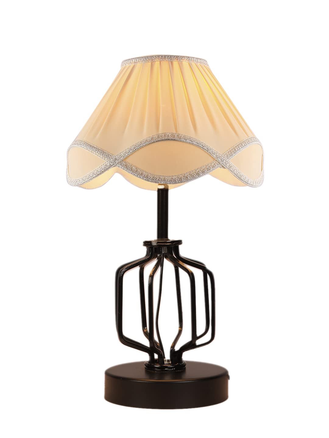 Off-White Vintage Cotton Table lamp with Iron & Wood Black Base (12x17 inches)-56