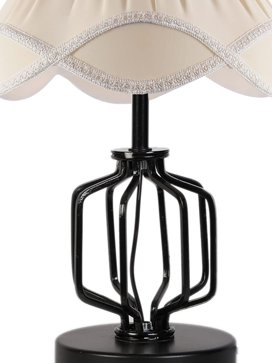 Off-White Vintage Cotton Table lamp with Iron & Wood Black Base (12x17 inches)-56