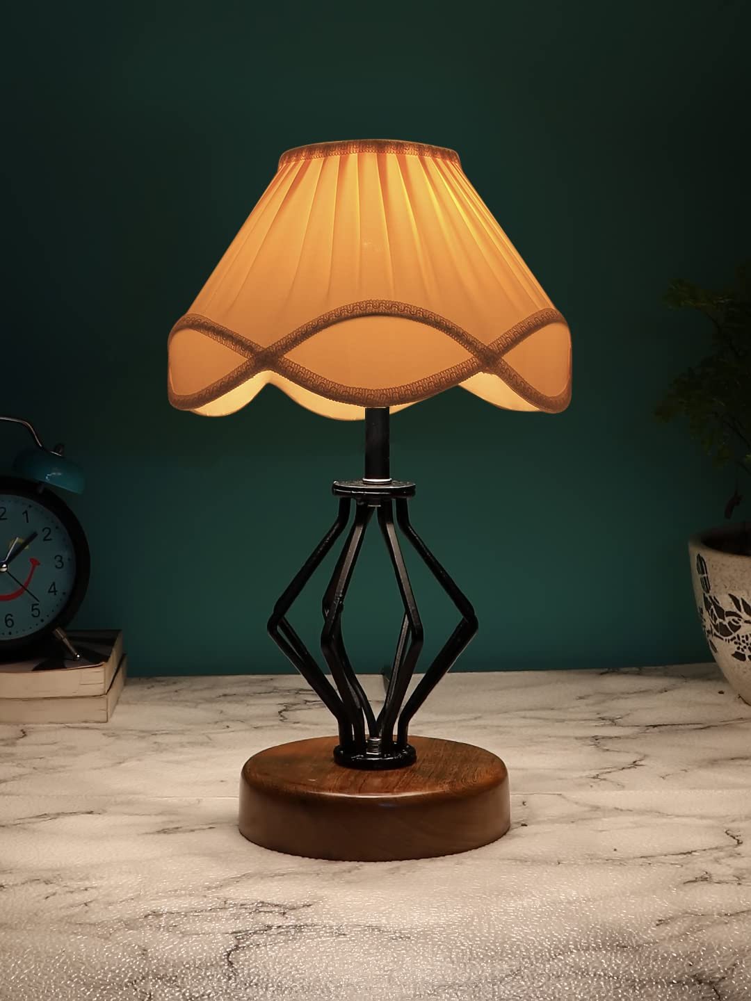 Off-White Vintage Cotton Table lamp with Iron & Wood Natural Base (12x17 inches)-58