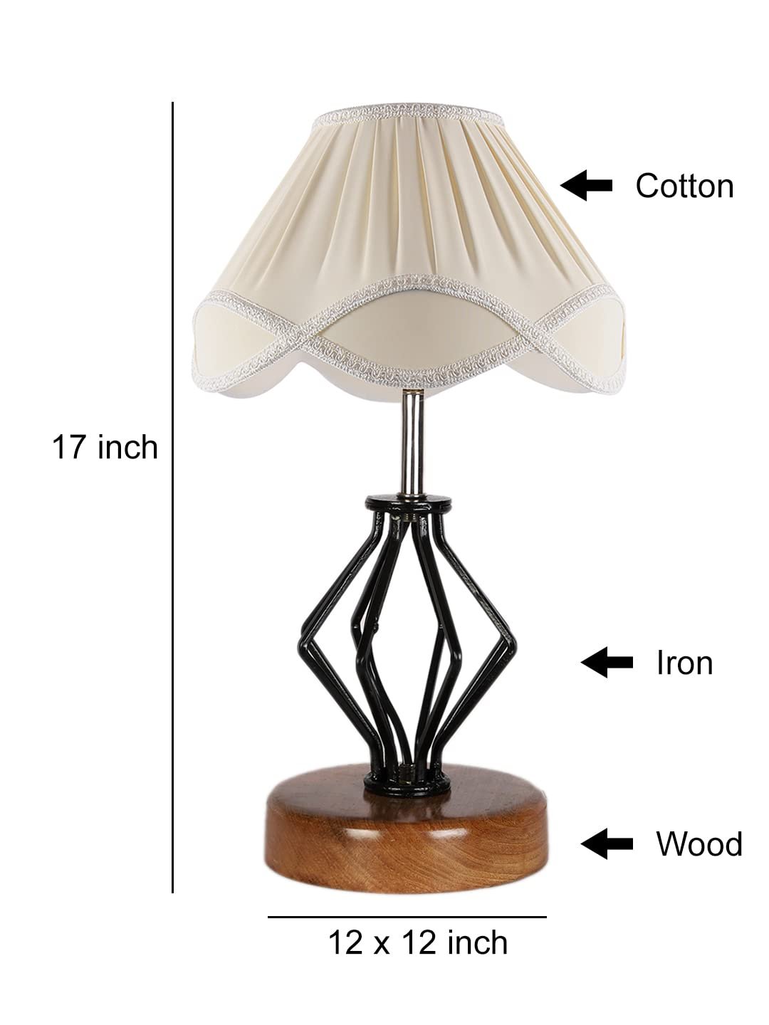 Off-White Vintage Cotton Table lamp with Iron & Wood Natural Base (12x17 inches)-58