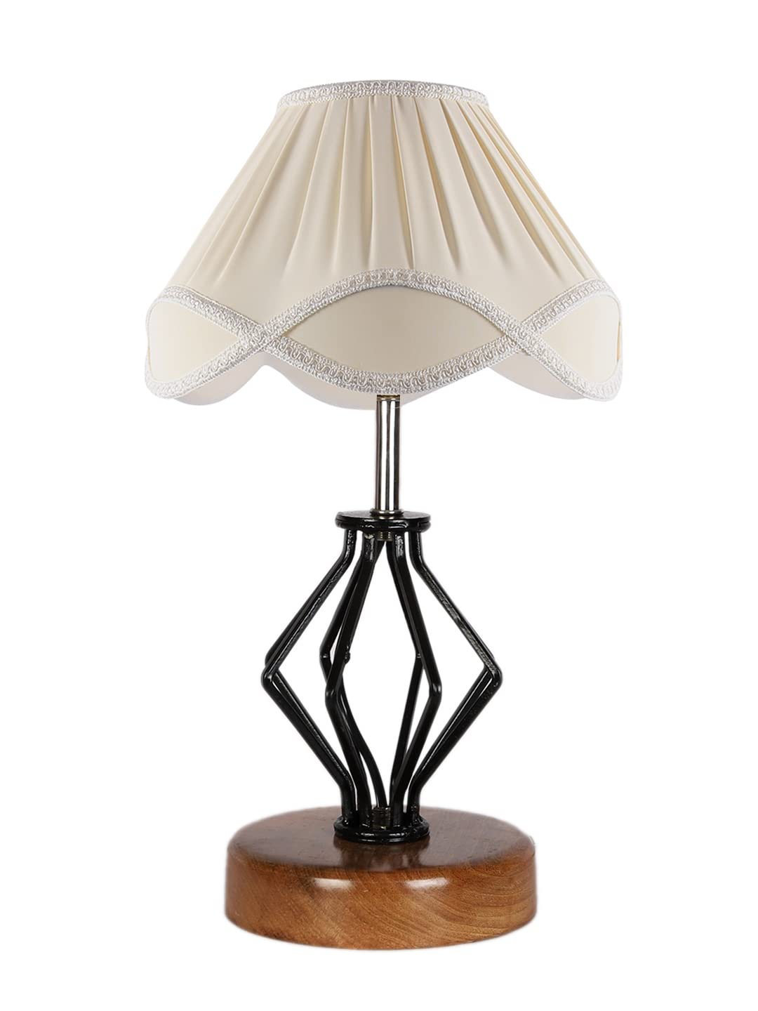Off-White Vintage Cotton Table lamp with Iron & Wood Natural Base (12x17 inches)-58