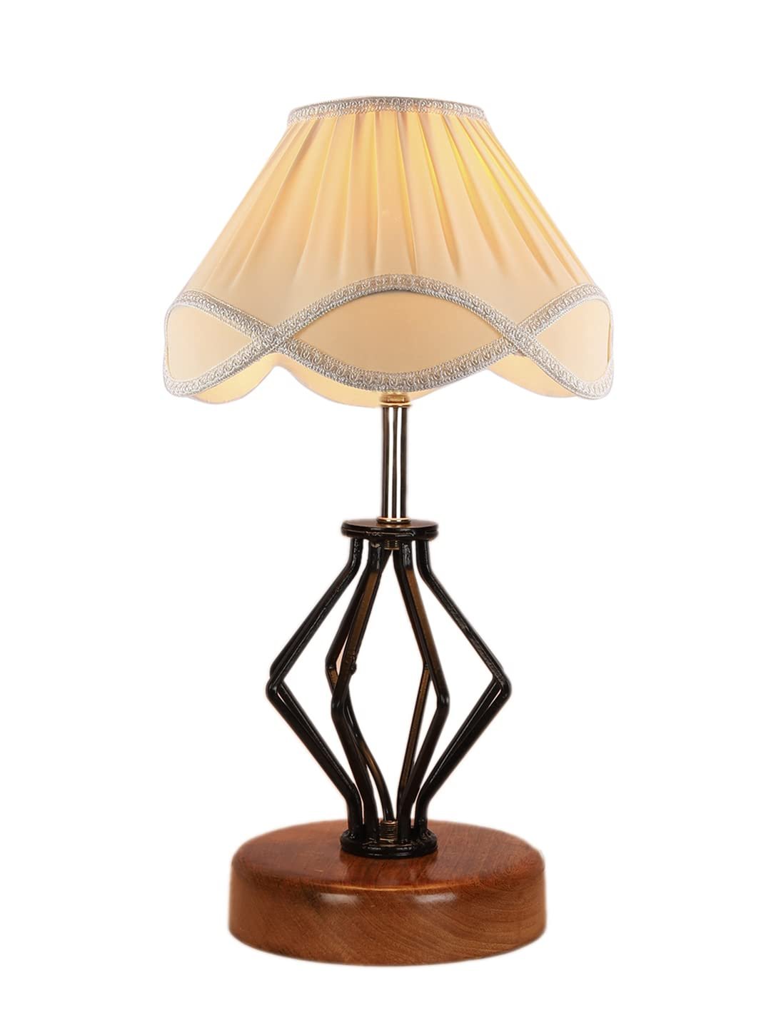 Off-White Vintage Cotton Table lamp with Iron & Wood Natural Base (12x17 inches)-58