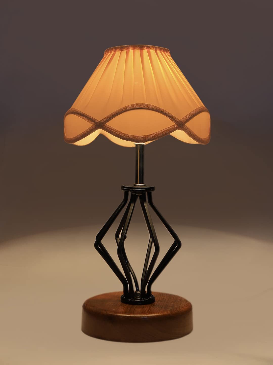 Off-White Vintage Cotton Table lamp with Iron & Wood Natural Base (12x17 inches)-58