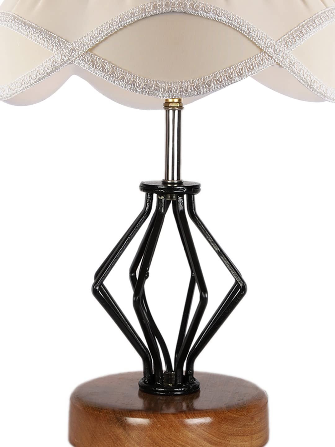Off-White Vintage Cotton Table lamp with Iron & Wood Natural Base (12x17 inches)-58