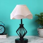 Off-White Vintage Cotton Table lamp with Iron & Wood Black Base (12×17 inches)-60