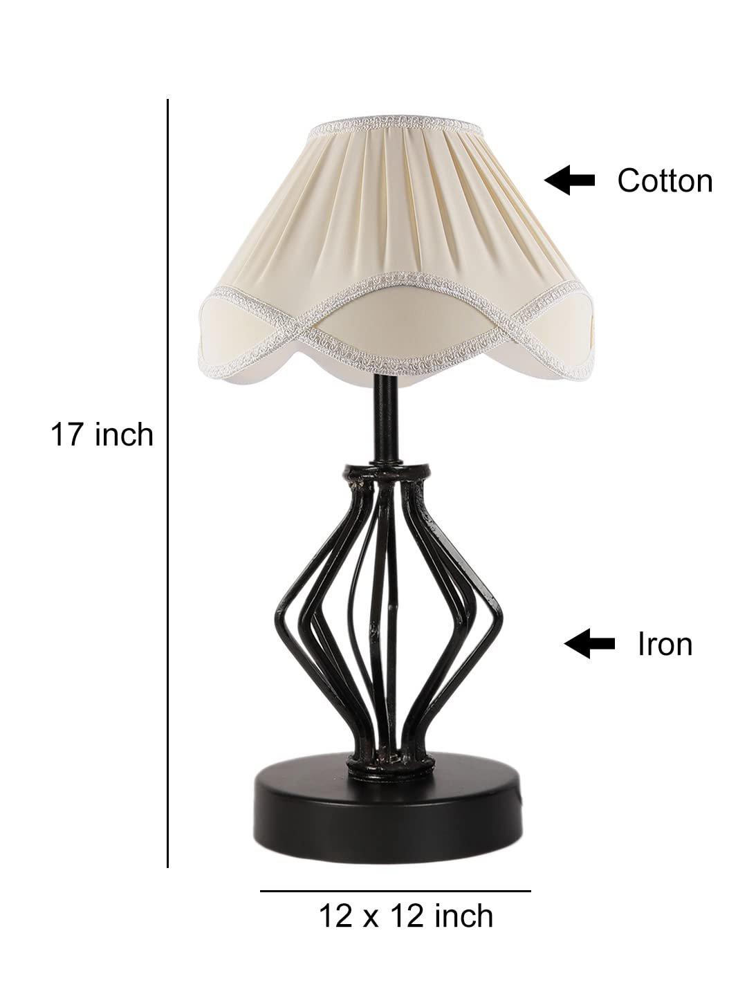 Off-White Vintage Cotton Table lamp with Iron & Wood Black Base (12x17 inches)-60
