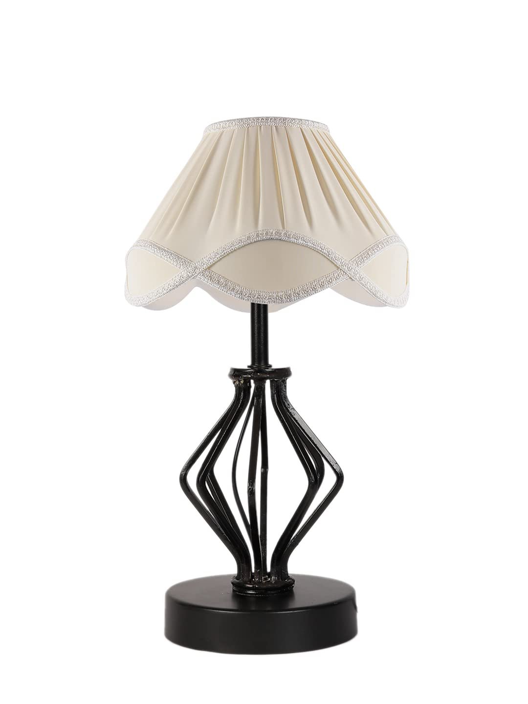 Off-White Vintage Cotton Table lamp with Iron & Wood Black Base (12x17 inches)-60