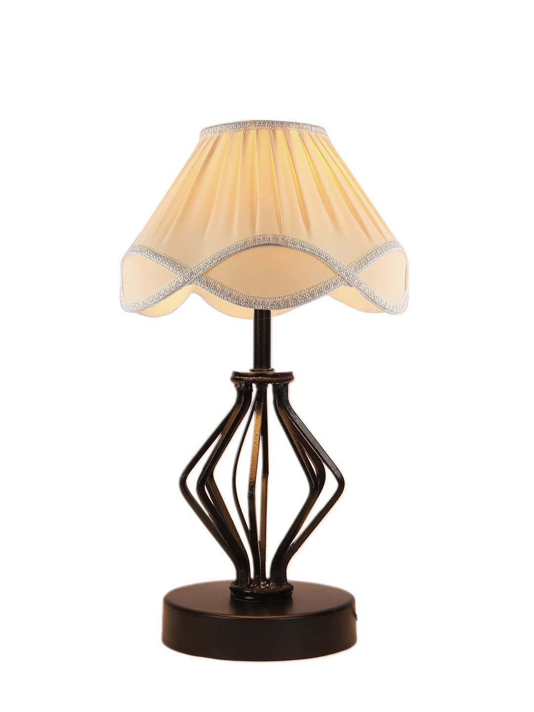 Off-White Vintage Cotton Table lamp with Iron & Wood Black Base (12x17 inches)-60