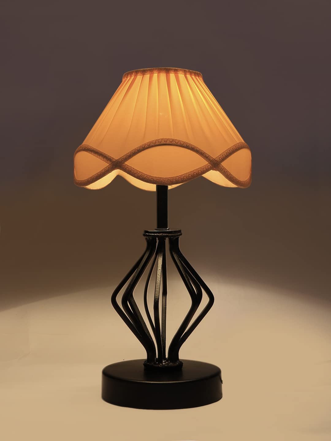 Off-White Vintage Cotton Table lamp with Iron & Wood Black Base (12x17 inches)-60