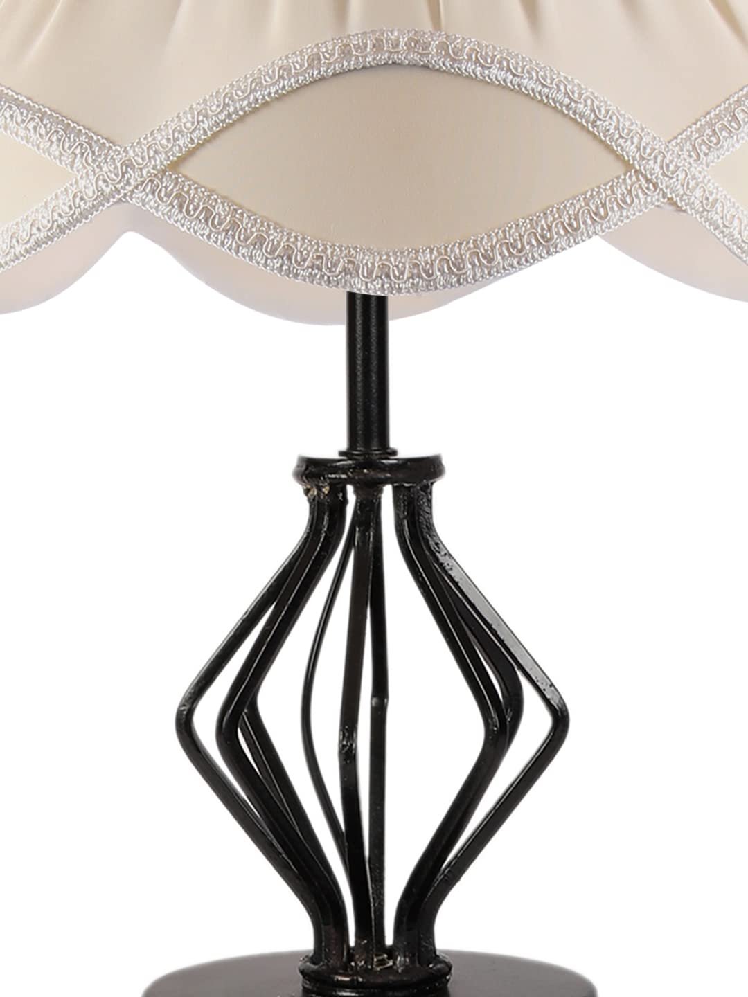 Off-White Vintage Cotton Table lamp with Iron & Wood Black Base (12x17 inches)-60