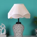Off-White Vintage Cotton Table lamp with Glass & Wood Black Base (12×15.25 inches)-62