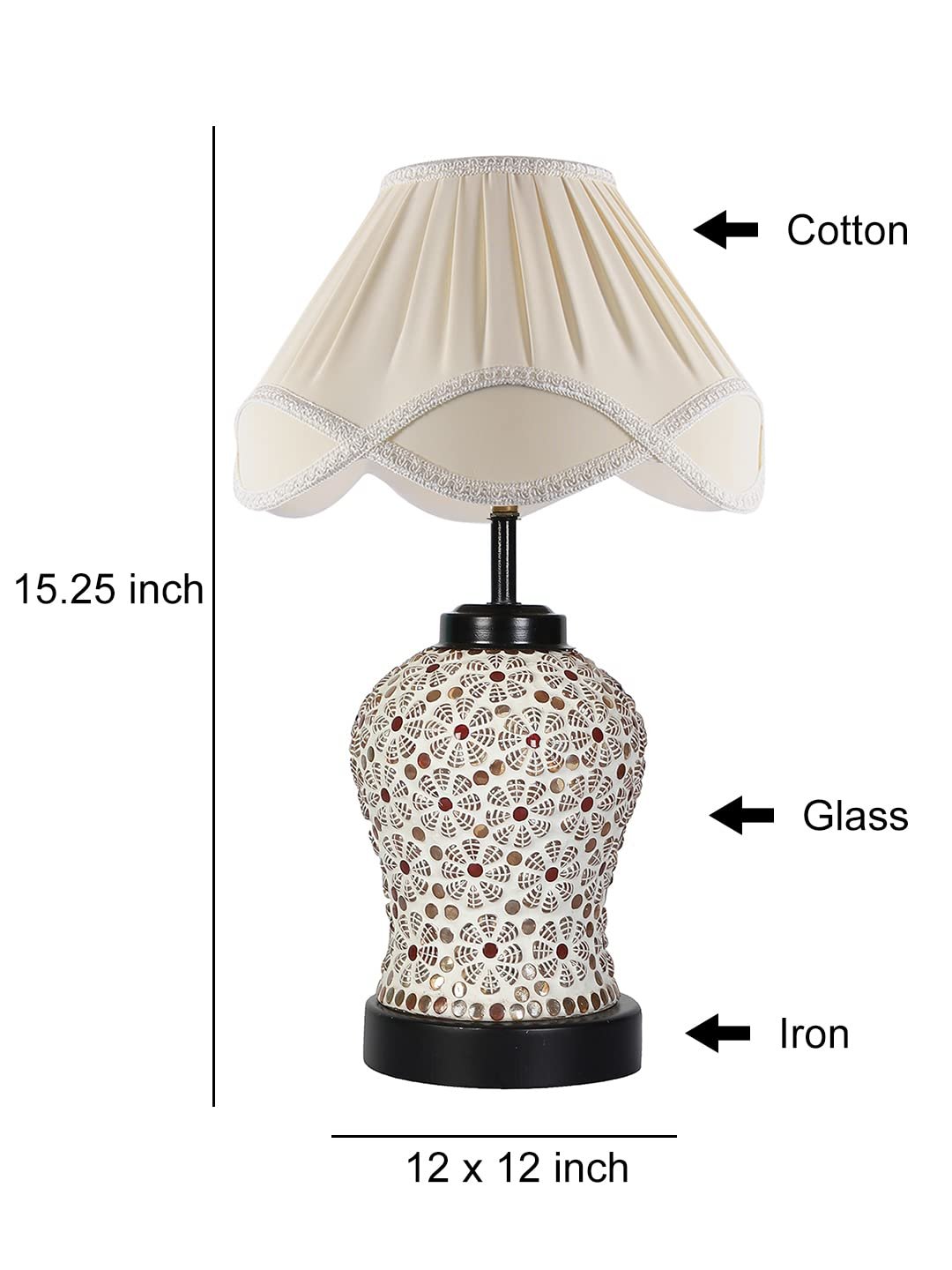 Off-White Vintage Cotton Table lamp with Glass & Wood Black Base (12x15.25 inches)-62