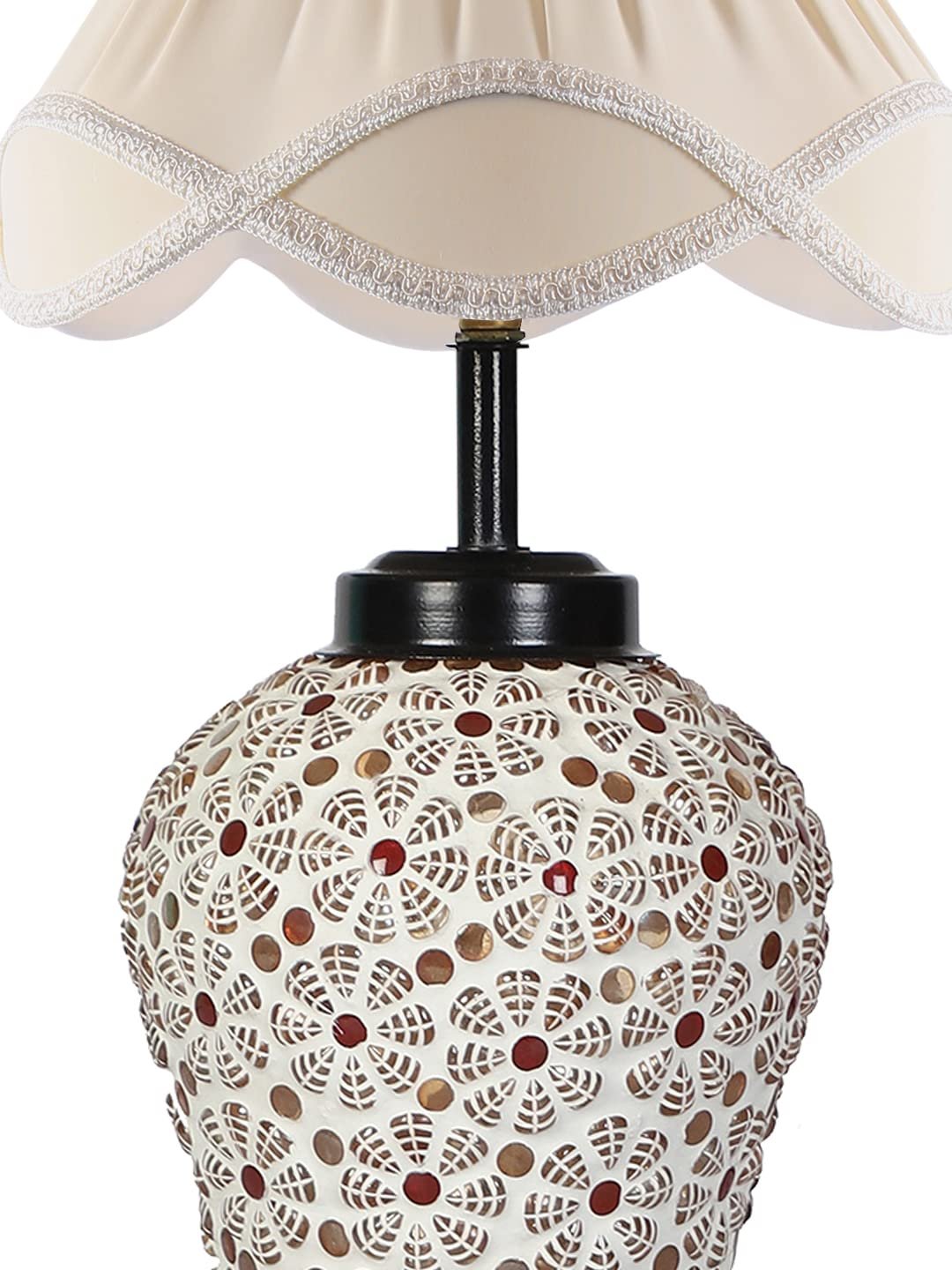 Off-White Vintage Cotton Table lamp with Glass & Wood Black Base (12x15.25 inches)-62