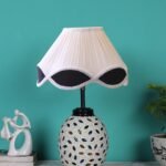 Off-White Vintage Cotton Table lamp with Glass & Wood Black Base (12×15.25 inches)-64