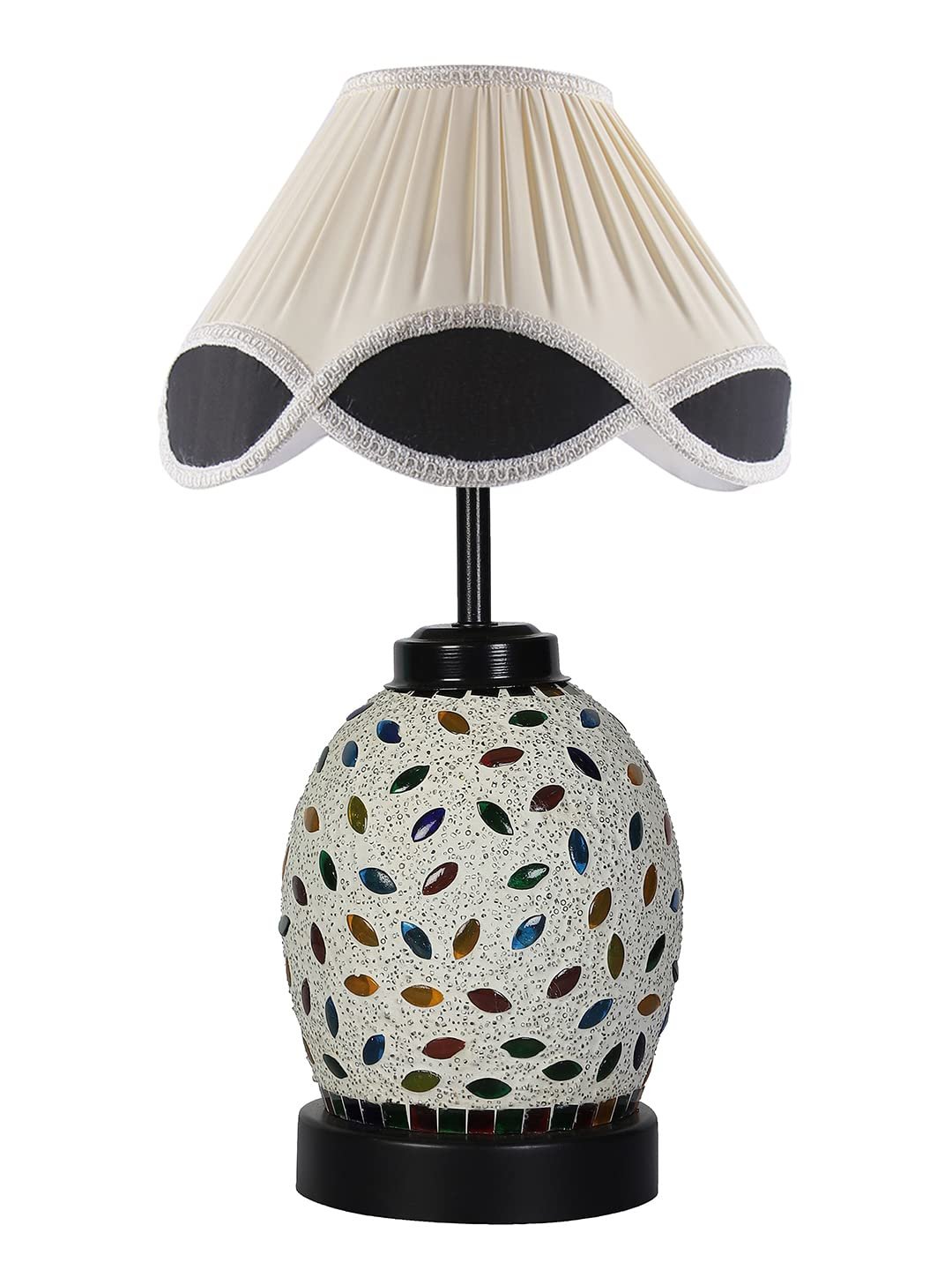 Off-White Vintage Cotton Table lamp with Glass & Wood Black Base (12x15.25 inches)-64