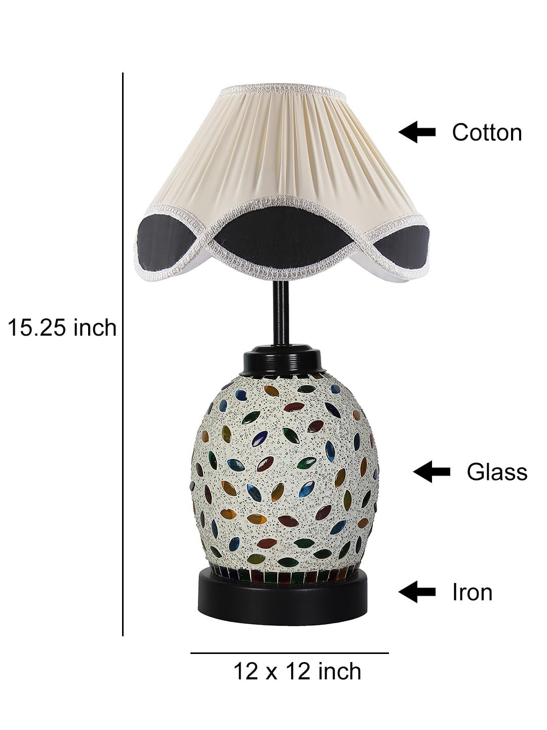 Off-White Vintage Cotton Table lamp with Glass & Wood Black Base (12x15.25 inches)-64