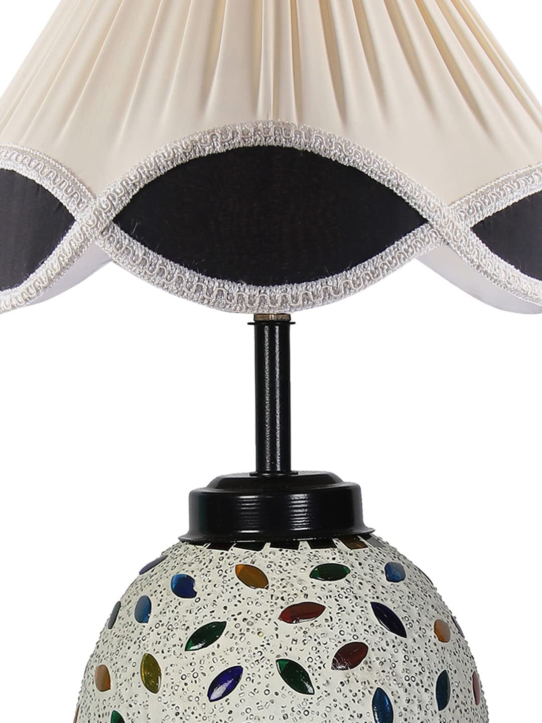 Off-White Vintage Cotton Table lamp with Glass & Wood Black Base (12x15.25 inches)-64