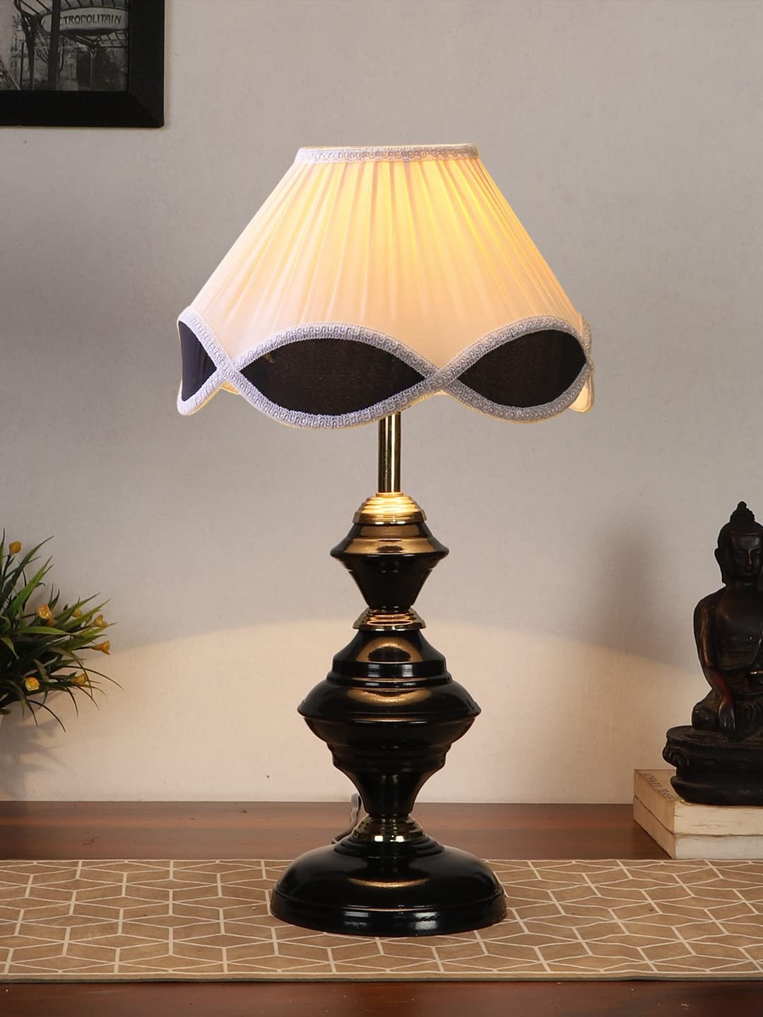 Off-White Vintage Cotton Table lamp with Iron Black Base (12x19.25 inches)-67