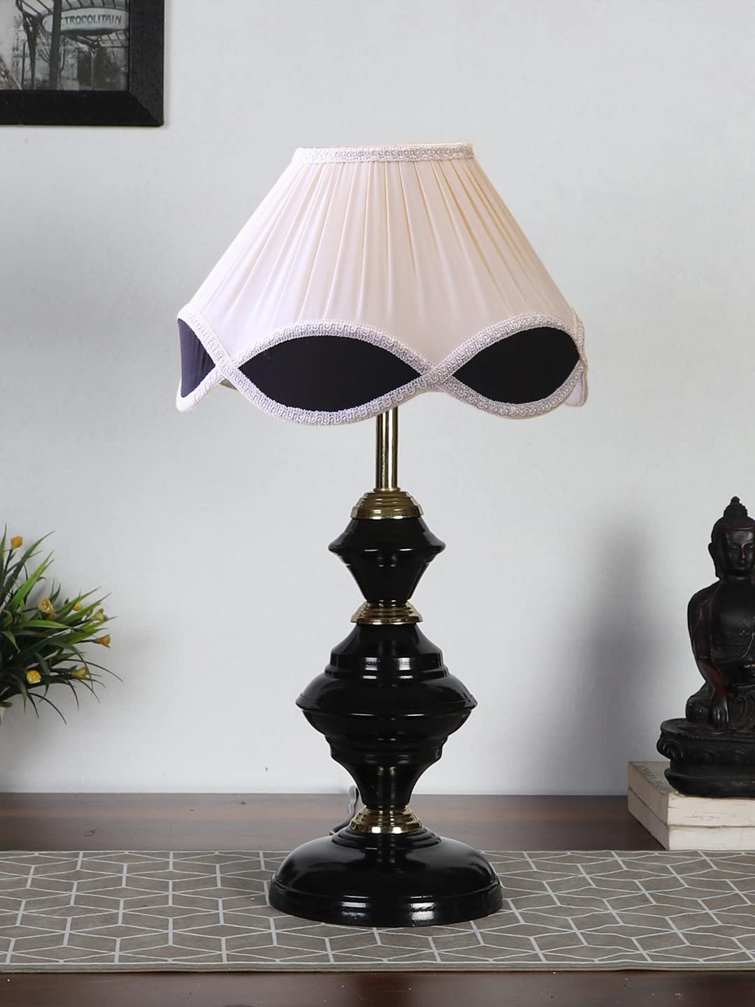 Off-White Vintage Cotton Table lamp with Iron Black Base (12x19.25 inches)-67