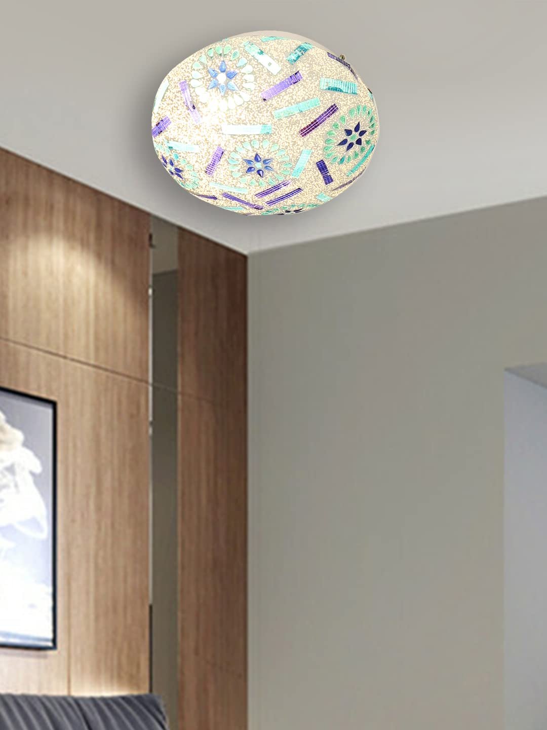 Golden Glass Mosaic Flush Mounted Lamp