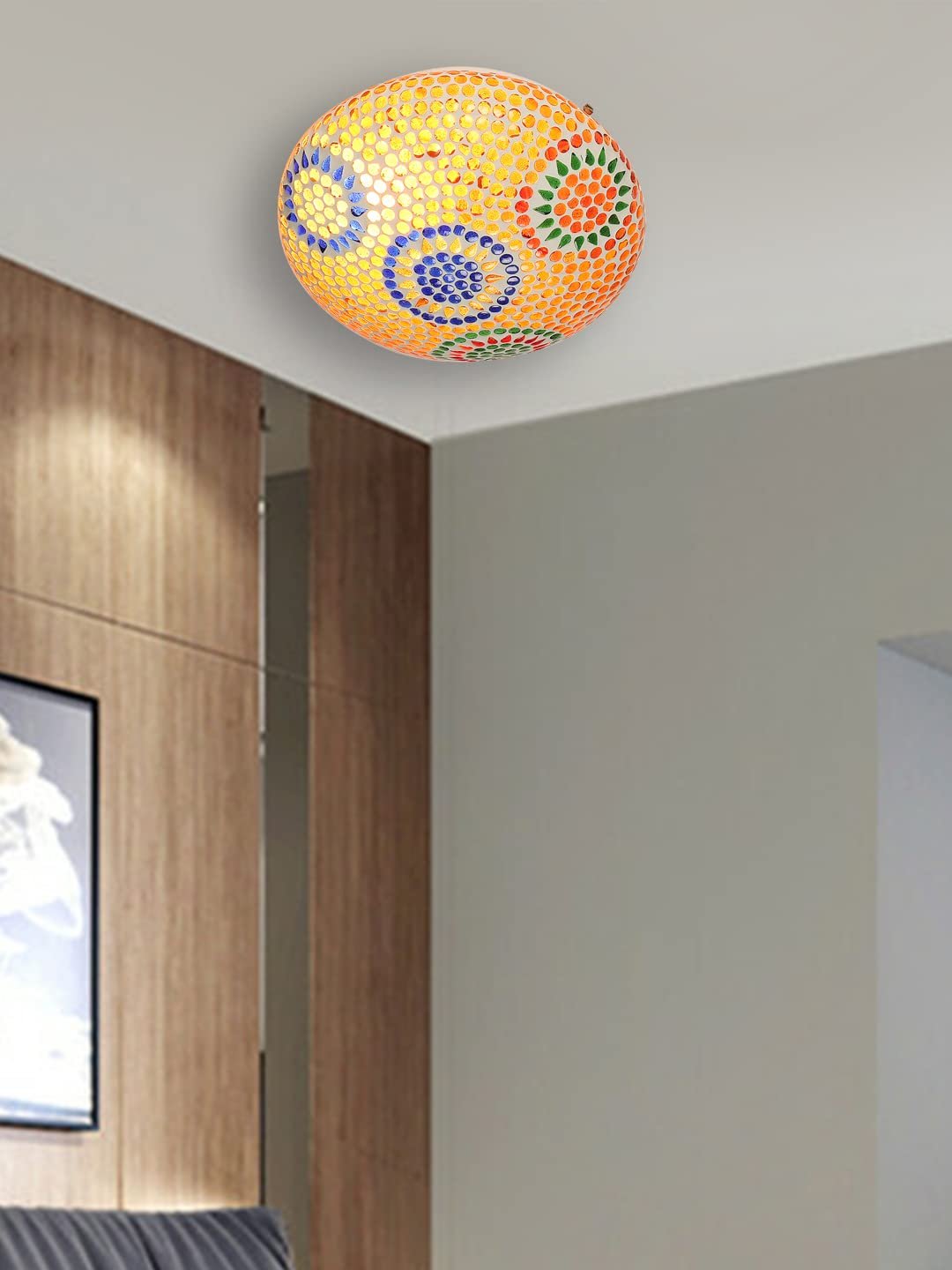 Blue Mosaic Glass Flush Mounted Lamp