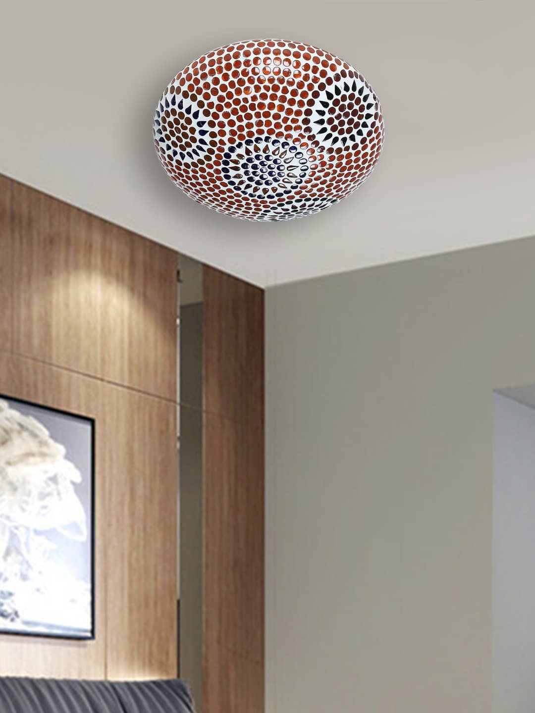 Blue Mosaic Glass Flush Mounted Lamp