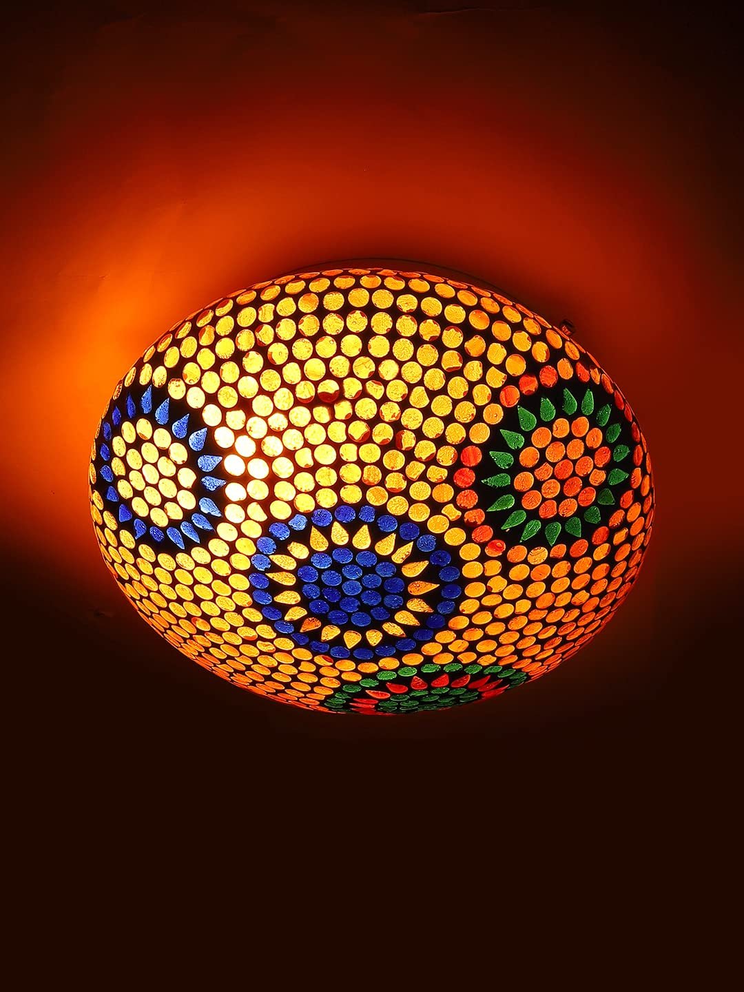 Blue Mosaic Glass Flush Mounted Lamp