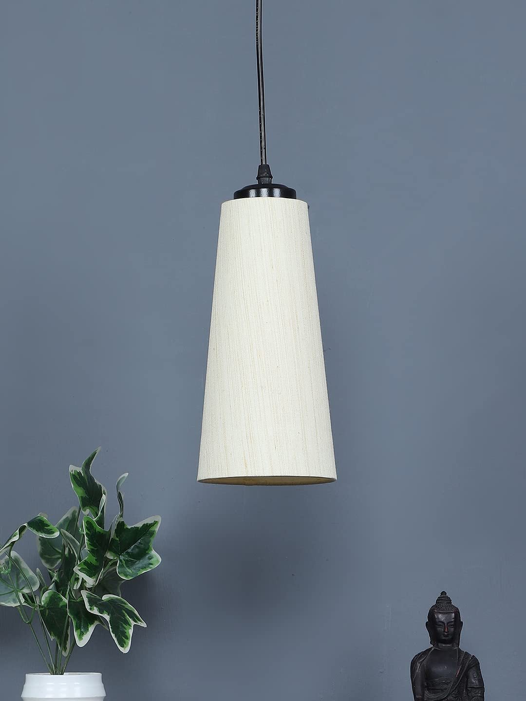 Off-White Cotton Shade Hanging Lamp - (5x21 inches) Height Adjsutable
