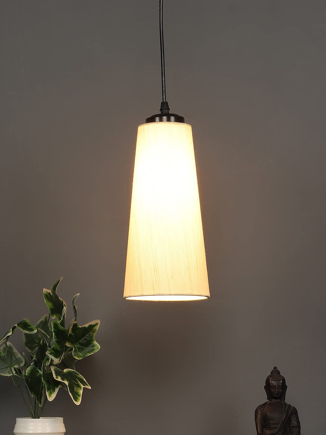 Off-White Cotton Shade Hanging Lamp - (5x21 inches) Height Adjsutable