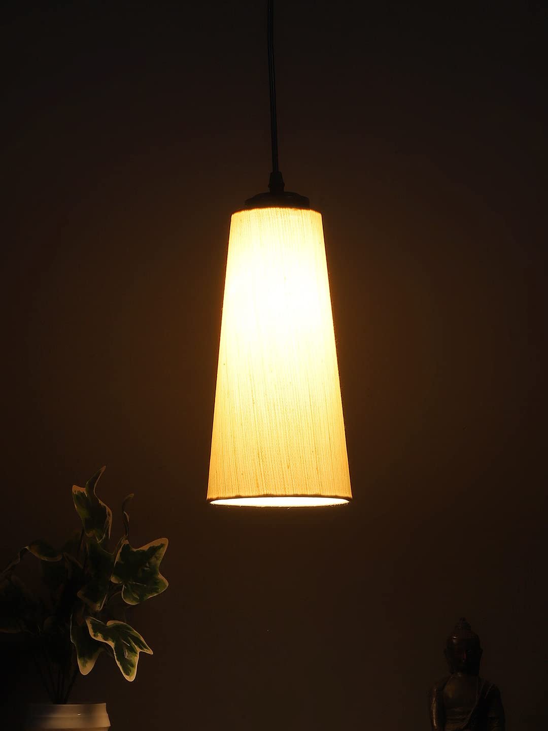 Off-White Cotton Shade Hanging Lamp - (5x21 inches) Height Adjsutable