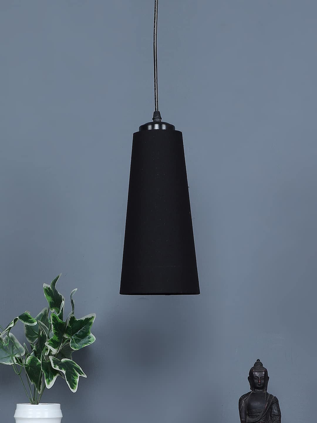 Black Cotton Shade Hanging Lamp- (5x21 inches) Height Adjsutable
