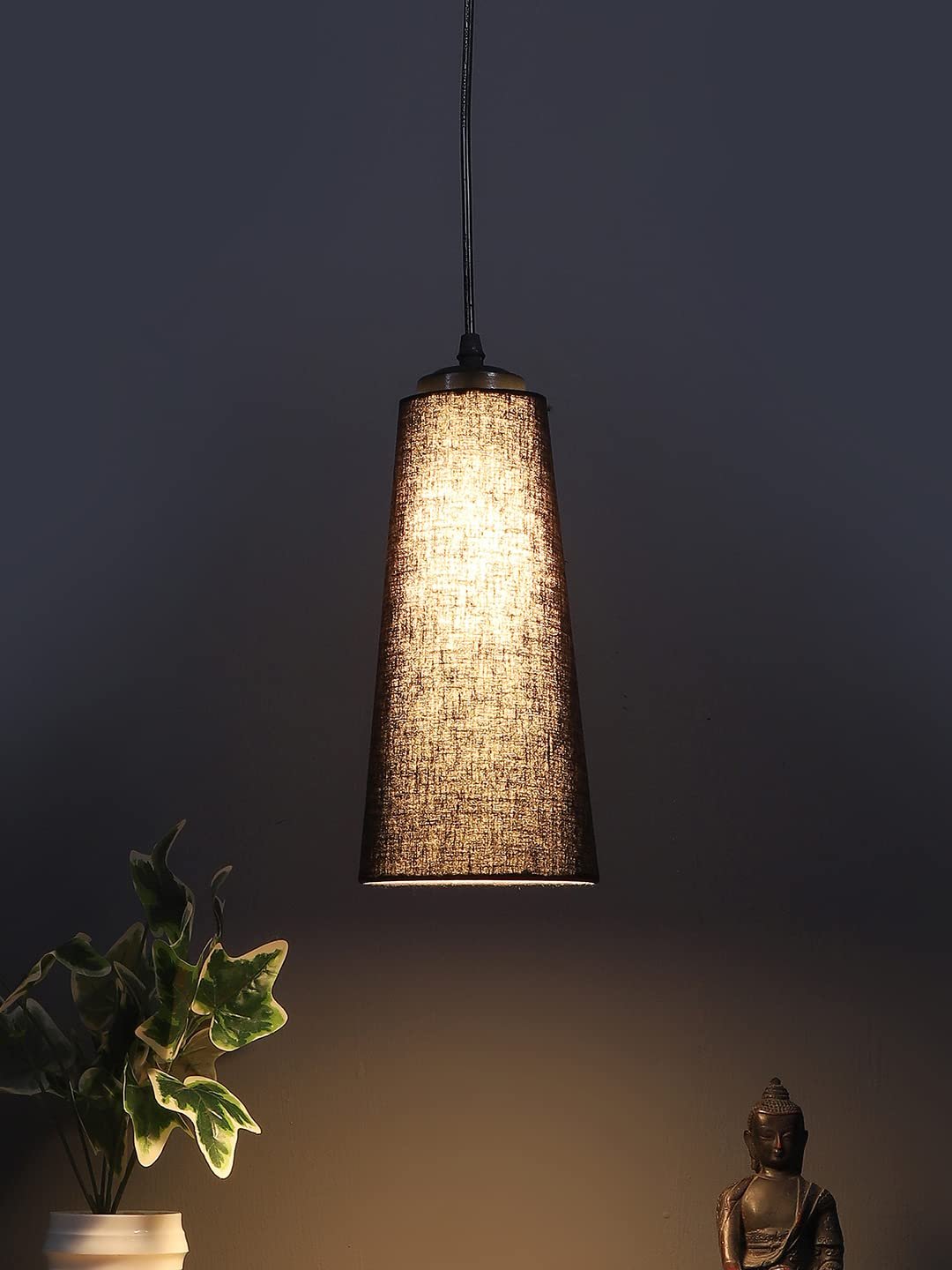 Black Cotton Shade Hanging Lamp- (5x21 inches) Height Adjsutable