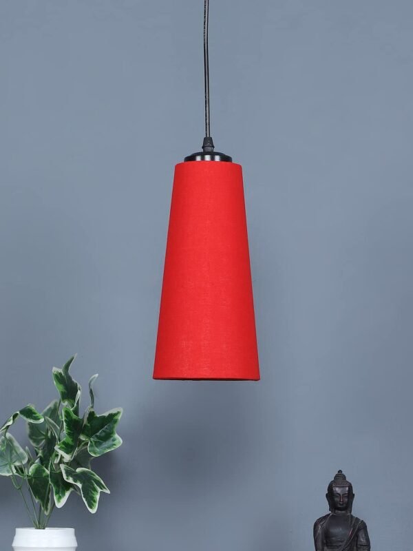Red Cotton Shade Hanging Lamp – (5×21 inches) Height Adjsutable
