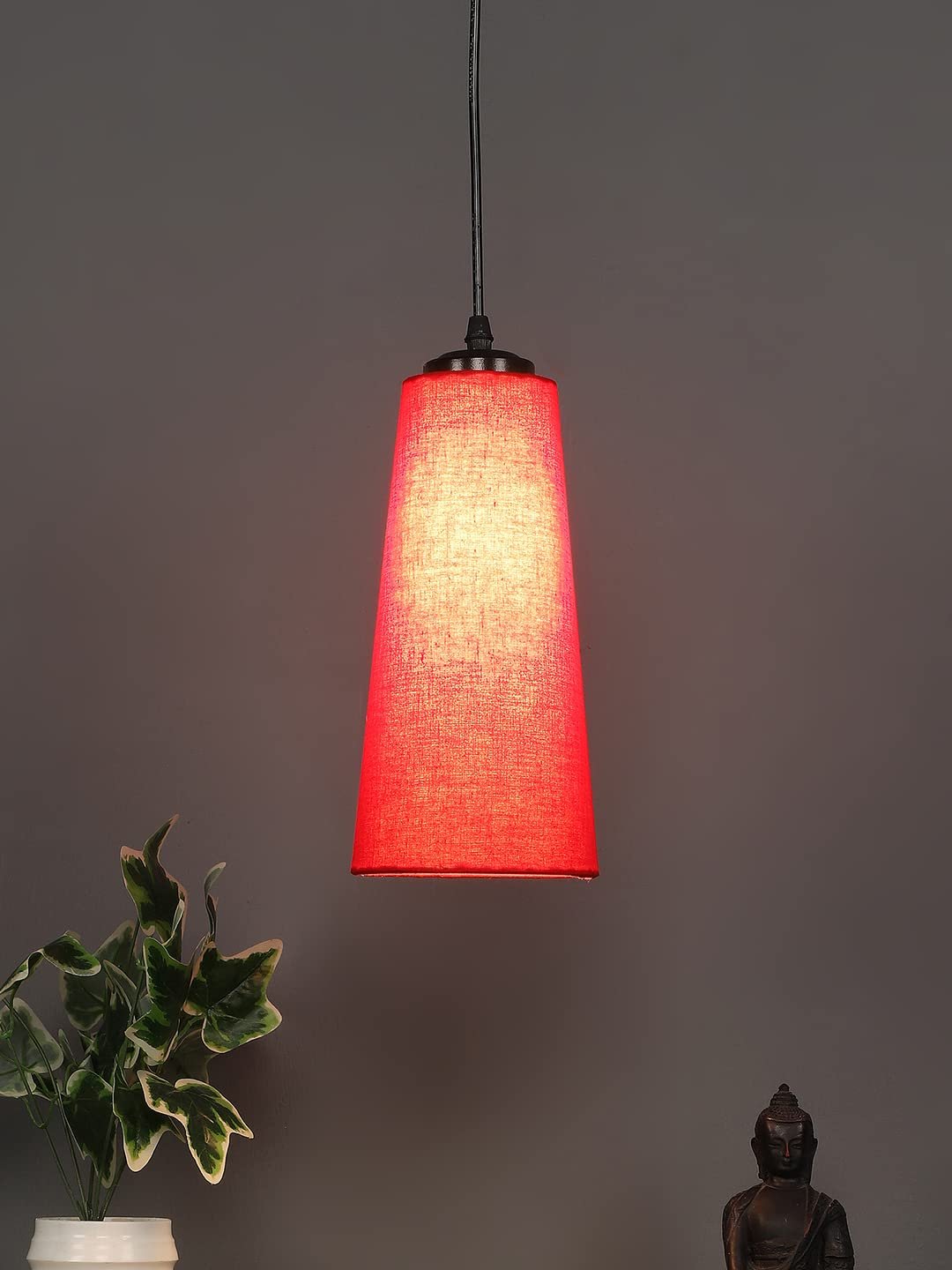 Red Cotton Shade Hanging Lamp - (5x21 inches) Height Adjsutable