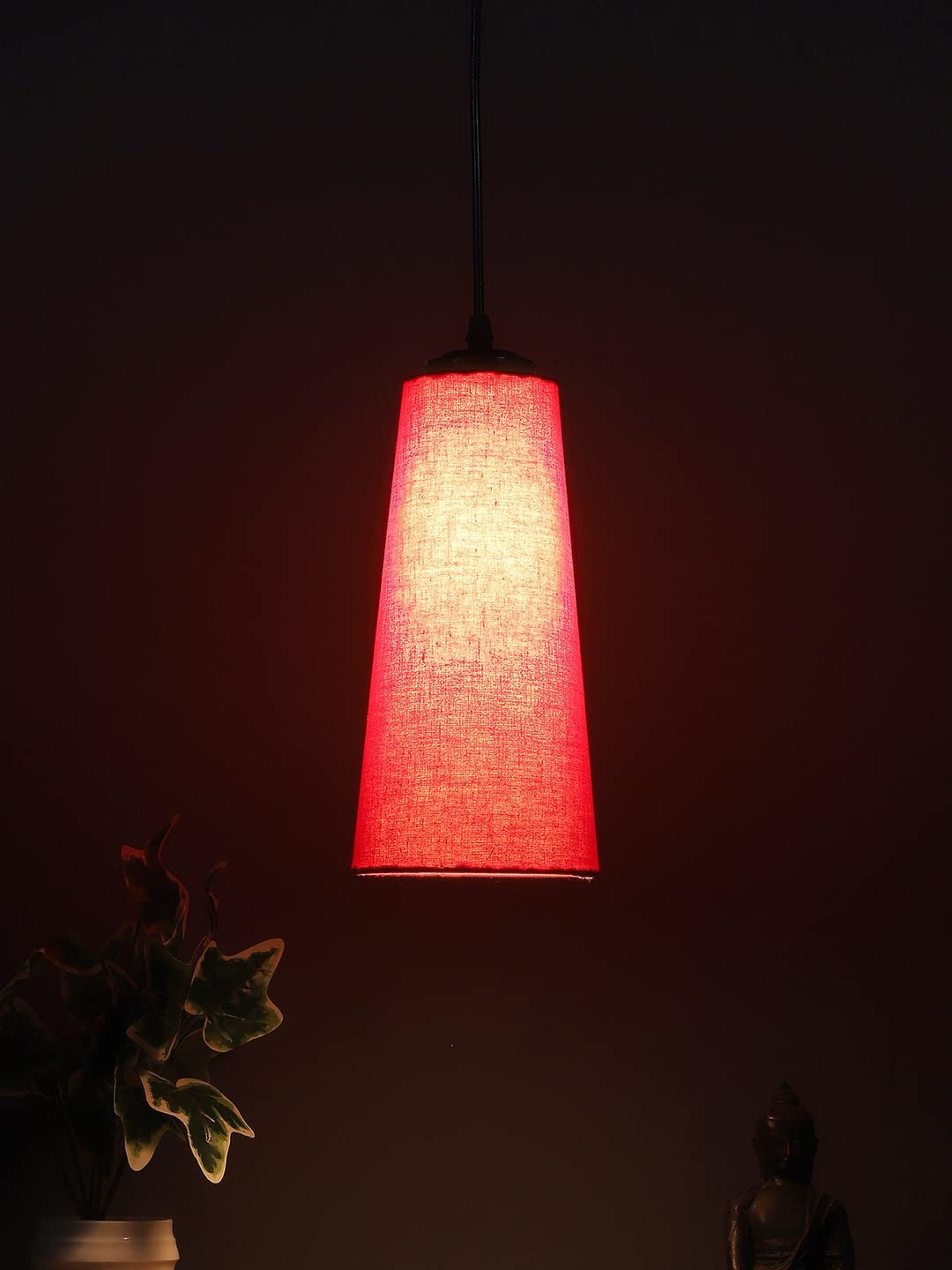 Red Cotton Shade Hanging Lamp - (5x21 inches) Height Adjsutable