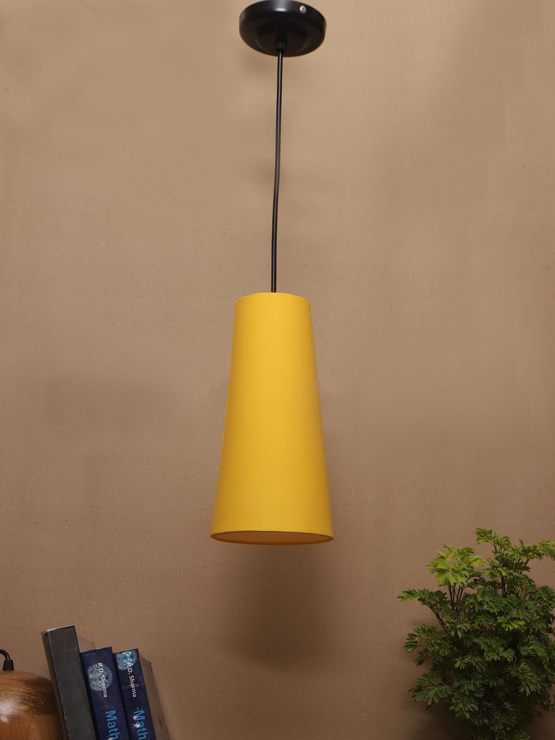 Yellow Cotton Shade Hanging Lamp - (5x21 inches) Height Adjsutable