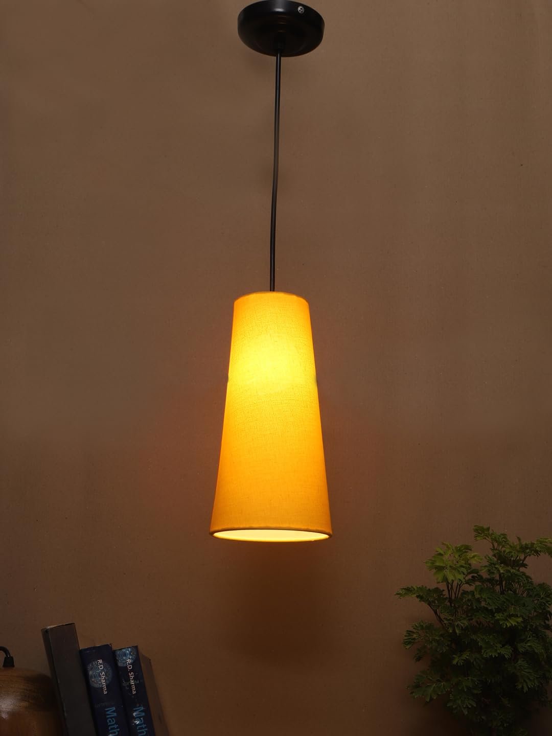 Yellow Cotton Shade Hanging Lamp - (5x21 inches) Height Adjsutable