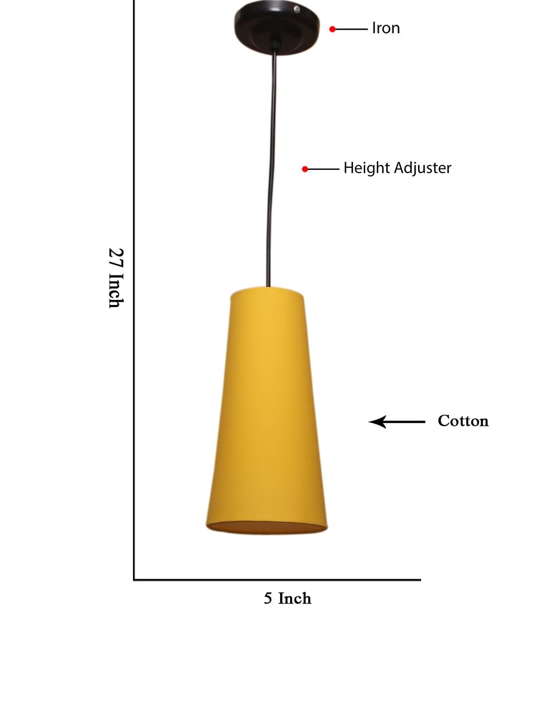 Yellow Cotton Shade Hanging Lamp - (5x21 inches) Height Adjsutable