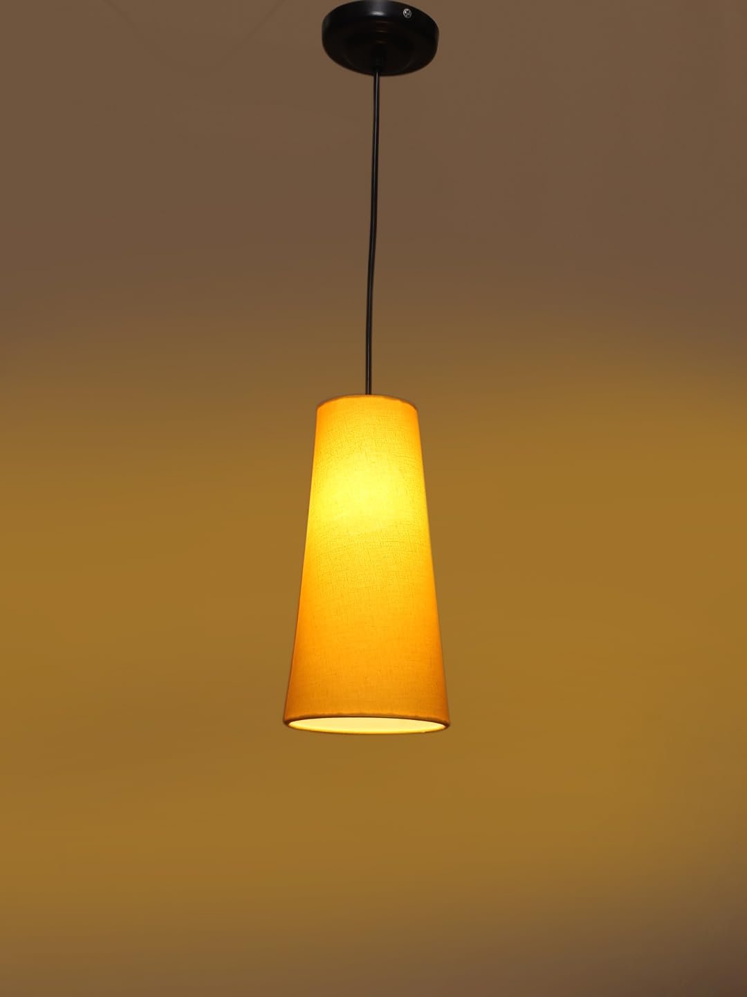 Yellow Cotton Shade Hanging Lamp - (5x21 inches) Height Adjsutable