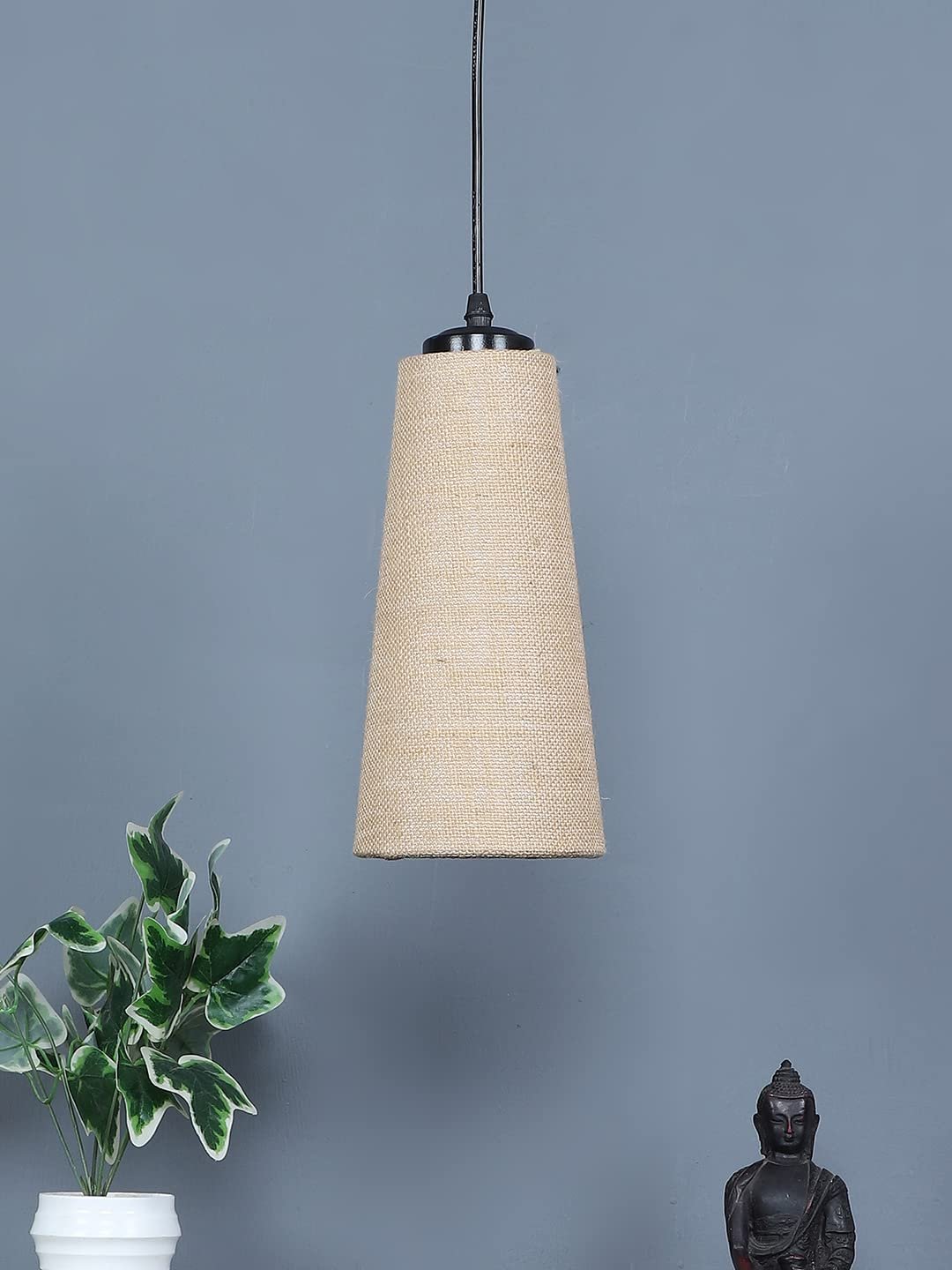 Beige Jute Shade Hanging Lamp - (5x21 inches) Height Adjsutable