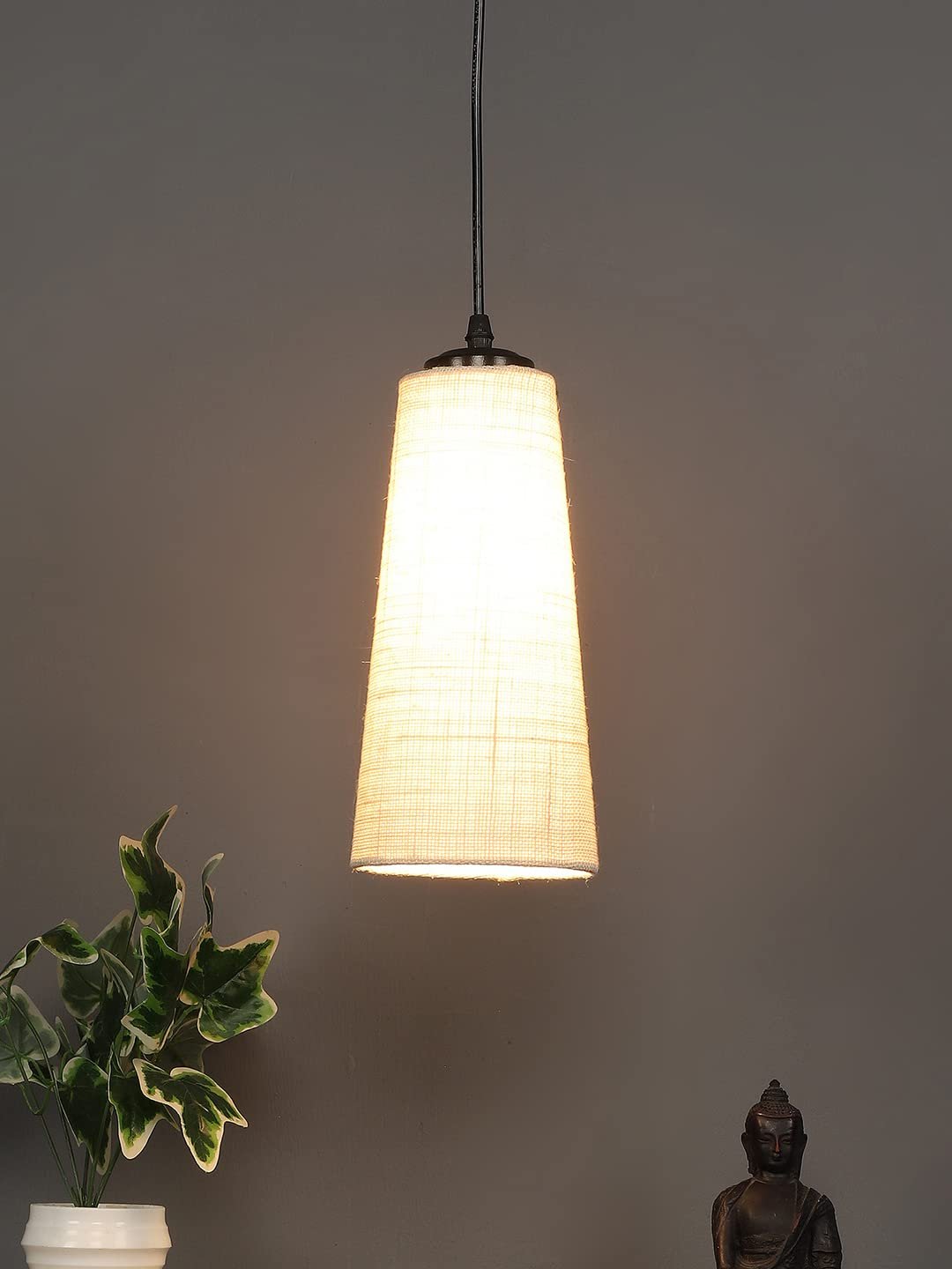 White Jute Shade Hanging Lamp - (5x21 inches) Height Adjsutable