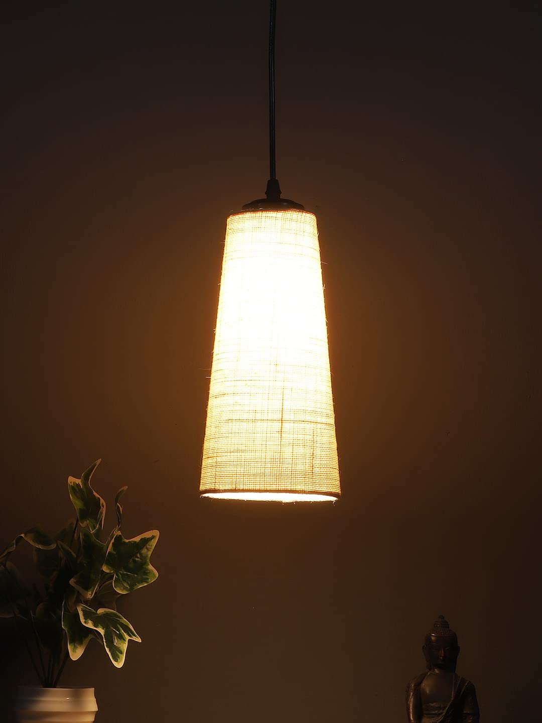 White Jute Shade Hanging Lamp - (5x21 inches) Height Adjsutable