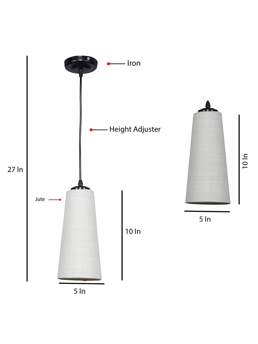 White Jute Shade Hanging Lamp - (5x21 inches) Height Adjsutable