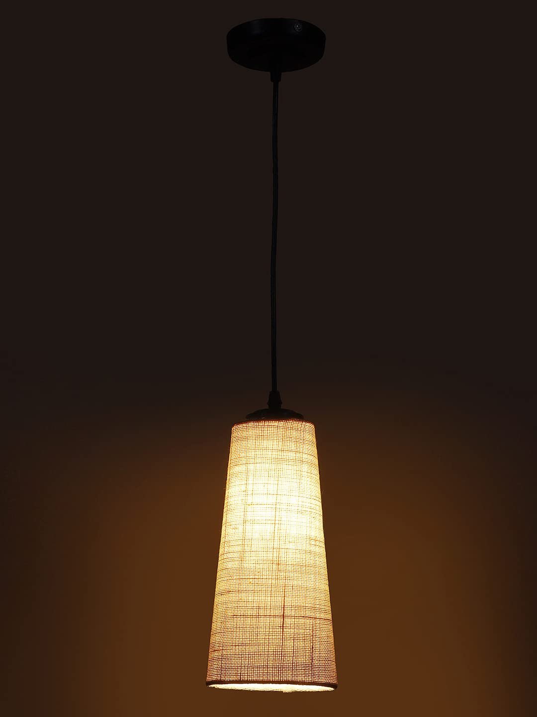 White Jute Shade Hanging Lamp - (5x21 inches) Height Adjsutable