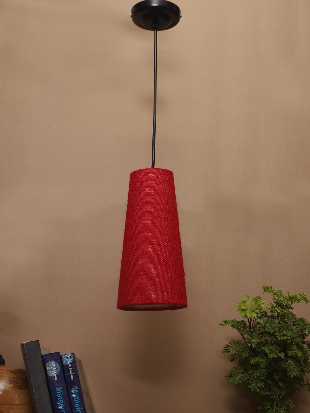 Maroon Jute Shade Hanging Lamp - (5x21 inches) Height Adjsutable